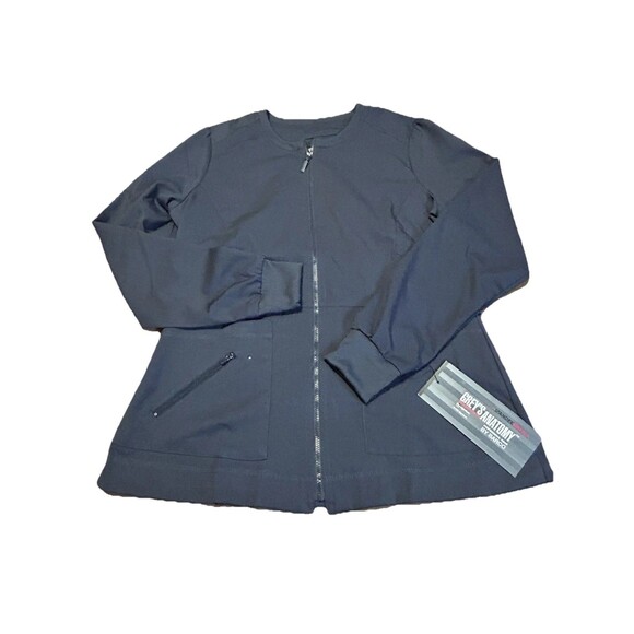 NWT Grey’s Anatomy by Barco Scrub Jacket Women’s Small Steel Zip Front 3 Pockets - Picture 1 of 5